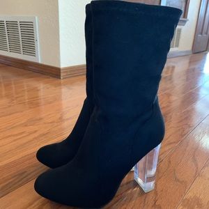 Clear heeled booties